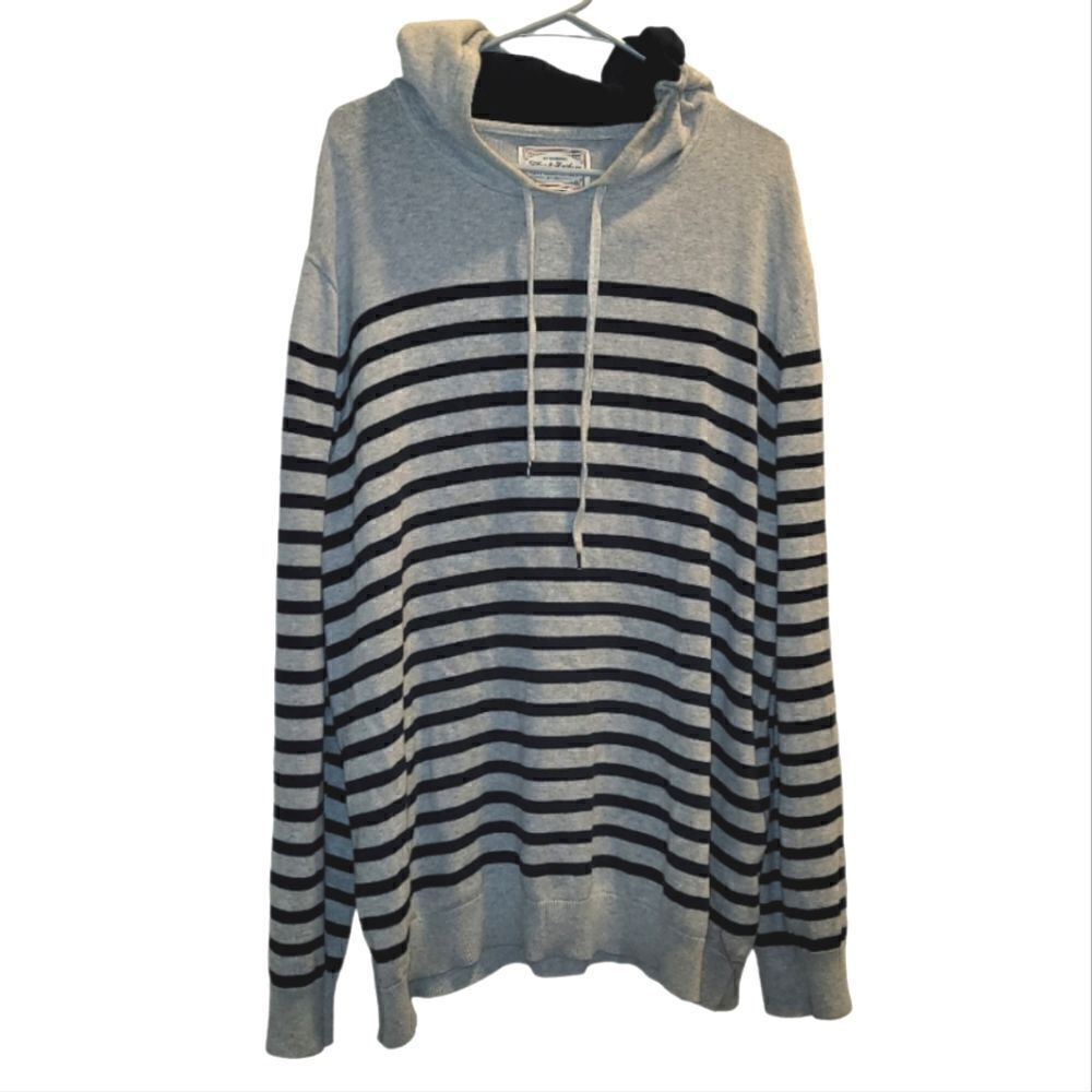 Flag & Anthem Men's Grey and Navy Striped Sweater Hoodie XXL 100 cotton
